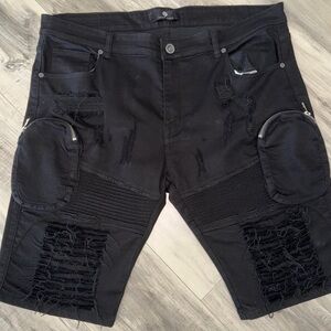 Men's Black Distressed Cargo Shorts